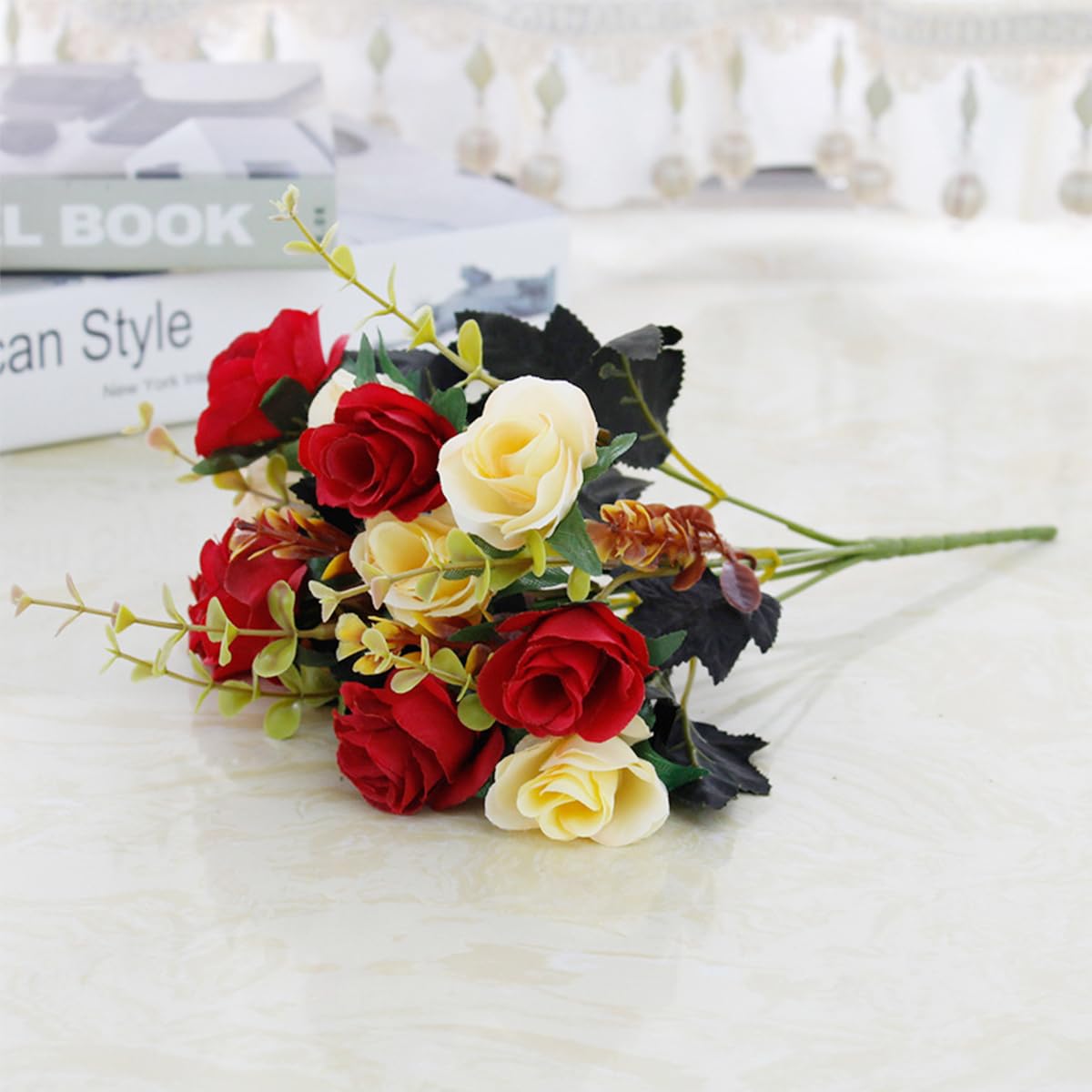 HASTHIP 2 Bundles Artificial Rose Flowers, Fake Rose Silk Flowers for Wedding, Diwali home Decor, Room Decorations, Living Room Table Decoration Home Decor, Red HASTHIP 2 Bundles Artificial Rose Flowers, Fake Rose Silk Flowers for Wedding, Diwali home Decor, Room Decorations, Living Room Table Decoration Home Decor, Red